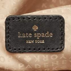 Pre Owned Kate Spade Black/White Lace Print Canvas and Leather Satchel