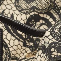 Pre Owned Kate Spade Black/White Lace Print Canvas and Leather Satchel