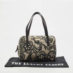 Pre Owned Kate Spade Black/White Lace Print Canvas and Leather Satchel
