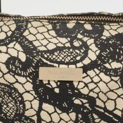 Pre Owned Kate Spade Black/White Lace Print Canvas and Leather Satchel