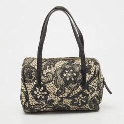 Pre Owned Kate Spade Black/White Lace Print Canvas and Leather Satchel