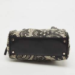 Pre Owned Kate Spade Black/White Lace Print Canvas and Leather Satchel