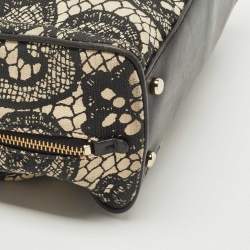 Pre Owned Kate Spade Black/White Lace Print Canvas and Leather Satchel