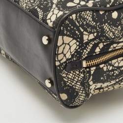 Pre Owned Kate Spade Black/White Lace Print Canvas and Leather Satchel