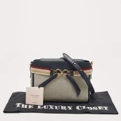 Kate Spade Navy Blue/Beige Canvas and Leather Medium Toujours Crossbody Bag