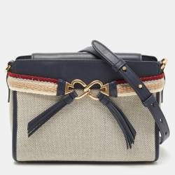 Kate Spade Navy Blue/Beige Canvas and Leather Medium Toujours Crossbody Bag