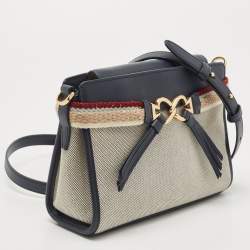 Kate Spade Navy Blue/Beige Canvas and Leather Medium Toujours Crossbody Bag