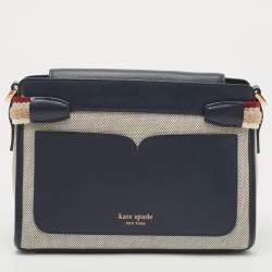Kate Spade Navy Blue/Beige Canvas and Leather Medium Toujours Crossbody Bag