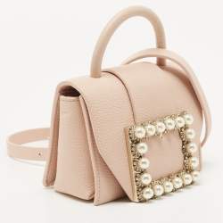 Pre Owned Kate Spade Light Beige Leather Buckle Embellished Flap Top Handle Bag 