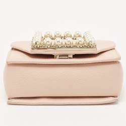 Pre Owned Kate Spade Light Beige Leather Buckle Embellished Flap Top Handle Bag 