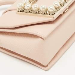 Pre Owned Kate Spade Light Beige Leather Buckle Embellished Flap Top Handle Bag 