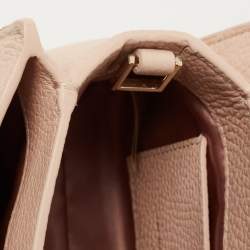 Pre Owned Kate Spade Light Beige Leather Buckle Embellished Flap Top Handle Bag 