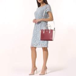 Pre Owned Kate Spade Red/Beige Saffiano Leather Cedar Street Hayden Tote