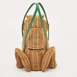 Pre Owned Kate Spade Green/Natural Wicker Frog Bag