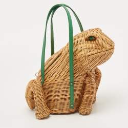 Pre Owned Kate Spade Green/Natural Wicker Frog Bag