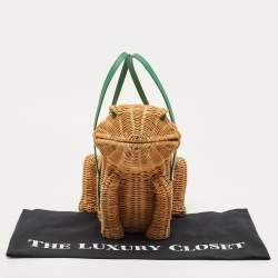 Pre Owned Kate Spade Green/Natural Wicker Frog Bag