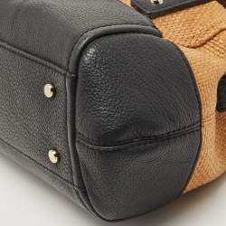 Pre Owned Kate Spade Black/Brown Woven Raffia and Leather Leslie Foldover Tote