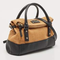 Pre Owned Kate Spade Black/Brown Woven Raffia and Leather Leslie Foldover Tote
