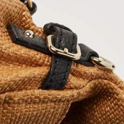 Pre Owned Kate Spade Black/Brown Woven Raffia and Leather Leslie Foldover Tote