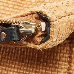 Pre Owned Kate Spade Black/Brown Woven Raffia and Leather Leslie Foldover Tote