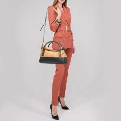 Pre Owned Kate Spade Black/Brown Woven Raffia and Leather Leslie Foldover Tote