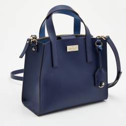 Pre Owned Kate Spade Navy Blue Leather Anissa Putnam Drive Tote
