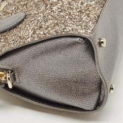 Pre Owned Kate Spade Grey Glitter and Leather Small Dome Satchel