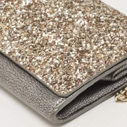 Kate Spade Silver/Grey Coarse Glitter And Leather Wallet On Chain