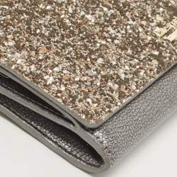Kate Spade Silver/Grey Coarse Glitter And Leather Wallet On Chain