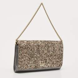 Kate Spade Silver/Grey Coarse Glitter And Leather Wallet On Chain