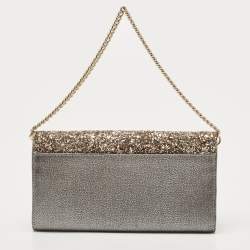 Kate Spade Silver/Grey Coarse Glitter And Leather Wallet On Chain