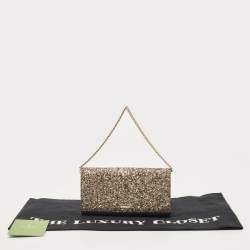 Kate Spade Silver/Grey Coarse Glitter And Leather Wallet On Chain