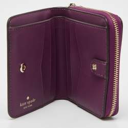 Pre Owned Kate Spade Purple Leather Zip Compact Wallet