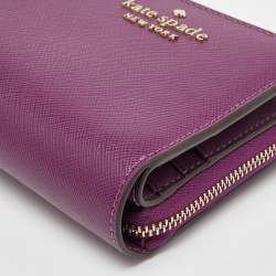 Pre Owned Kate Spade Purple Leather Zip Compact Wallet