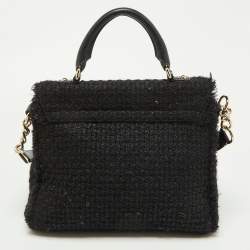 Kate Spade Black Tweed and Leather Turnlock Top Handle Bag