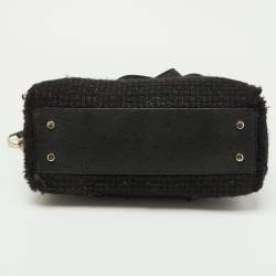 Kate Spade Black Tweed and Leather Turnlock Top Handle Bag
