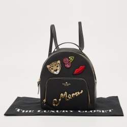 Pre Owned Kate Spade Black Leather New York Meow Sammi Backpack