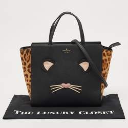 Pre Owned Kate Spade Black/Beige Leopard Calfhair and Leather Run Wild Hayden Tote