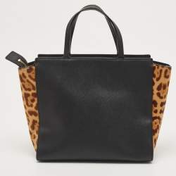 Pre Owned Kate Spade Black/Beige Leopard Calfhair and Leather Run Wild Hayden Tote