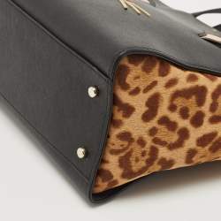 Pre Owned Kate Spade Black/Beige Leopard Calfhair and Leather Run Wild Hayden Tote