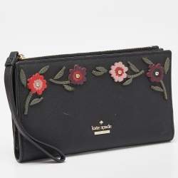 Pre Owned Kate Spade Black Saffiano Leather Spencer Bifold Wristlet Wallet