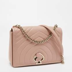 Pre Owned Kate Spade Flapper Pink Leather Medium Convertible Amelia Chain Shoulder Bag