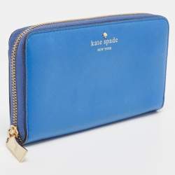 Pre Owned Kate Spade Blue Leather Zip Around Wallet