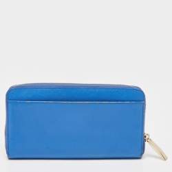 Pre Owned Kate Spade Blue Leather Zip Around Wallet