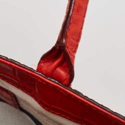 Pre Owned Kate Spade Red Croc Embossed Leather Tote