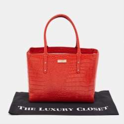 Pre Owned Kate Spade Red Croc Embossed Leather Tote