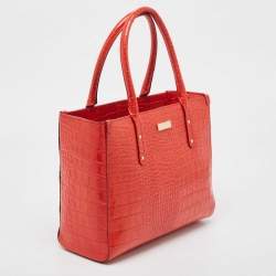 Pre Owned Kate Spade Red Croc Embossed Leather Tote