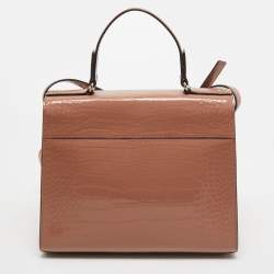 Pre Owned Kate Spade Light Pink Croc Embossed Patent Leather Knightsbridge Doris Top Handle Bag