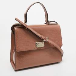 Pre Owned Kate Spade Light Pink Croc Embossed Patent Leather Knightsbridge Doris Top Handle Bag