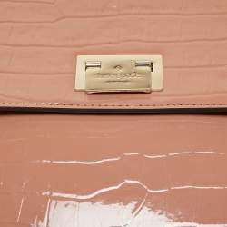 Pre Owned Kate Spade Light Pink Croc Embossed Patent Leather Knightsbridge Doris Top Handle Bag